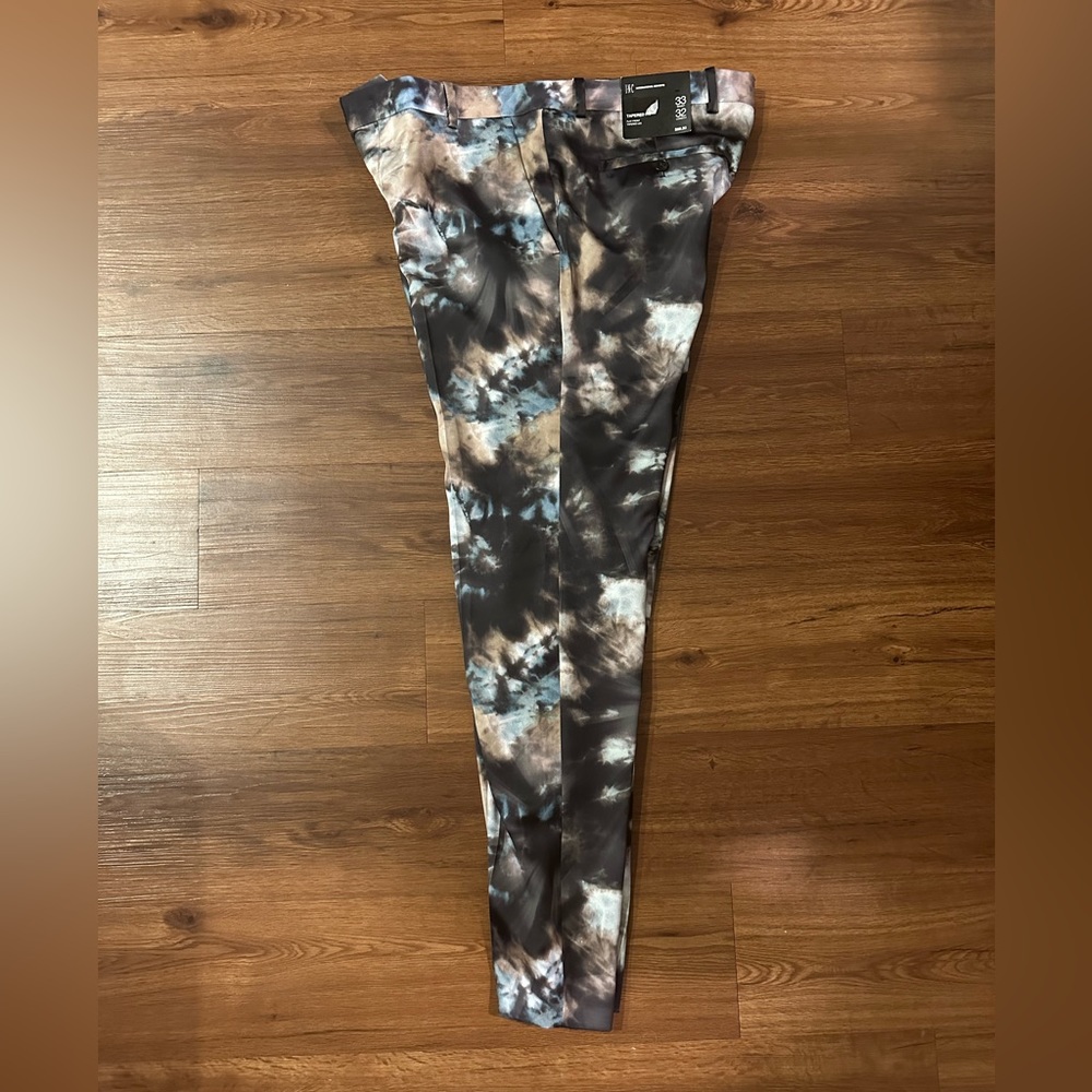Inc Mens Tie-Dye Dress Pant: Size 33x32 Slim Tapered Satin Stretch